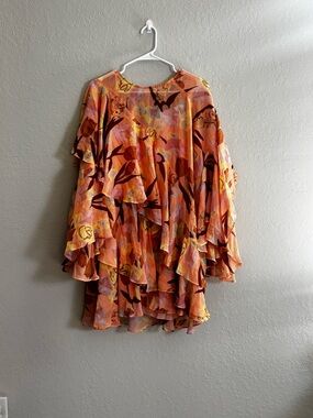 Ted Baker Peach and Yellow Floral Tiered Ruffle Dress